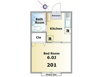 ヤマサンハイツ(1K/2階)の間取り写真