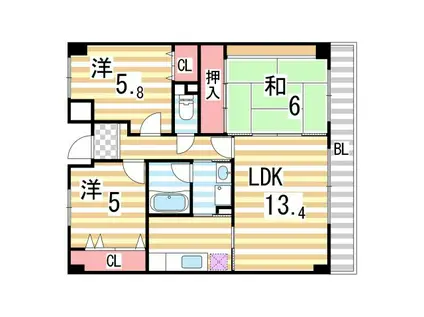 ベルカーサ太子田(3LDK/2階)の間取り写真