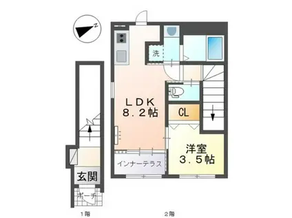 スターテラスII南観音町(1LDK/2階)の間取り写真