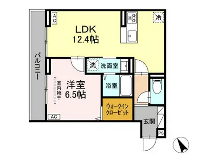 ディー パイナ 市場下町(1LDK/3階)の間取り写真