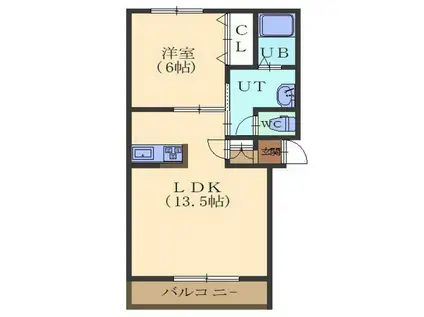ル スリール(1LDK/2階)の間取り写真