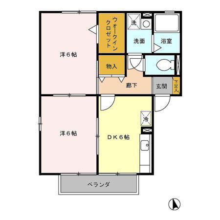 レグルスB棟(2DK/1階)の間取り写真