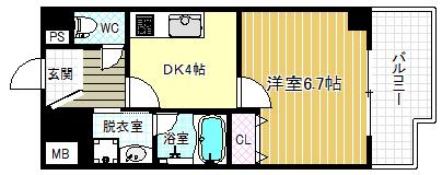 アルグラッド野田阪神(1DK/4階)の間取り写真