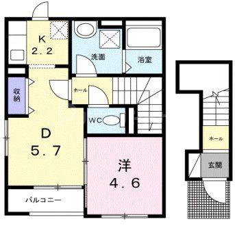 ローツェ松葉(1DK/2階)の間取り写真