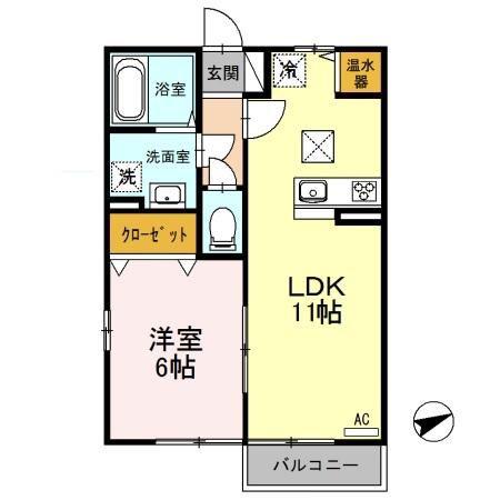 JR白新線 豊栄駅 徒歩16分 2階建 築23年(1LDK/1階)の間取り写真