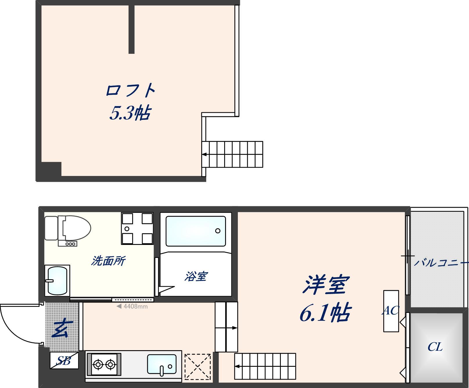 Y&Mアルタイル花園本町(1K/2階)の間取り写真
