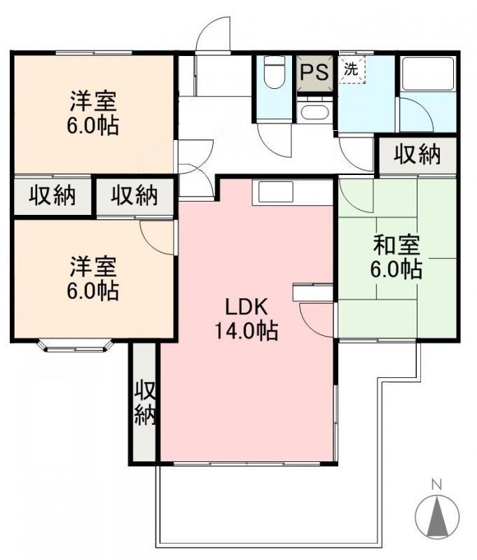シャトーメゾン木太(3LDK/3階)の間取り写真