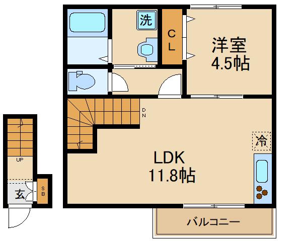 松戸新田(1LDK/2階)の間取り写真