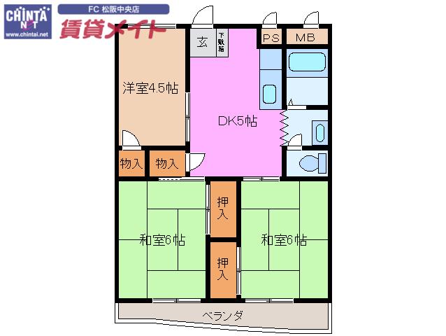 ジュピターマンション大津II(3DK/2階)の間取り写真