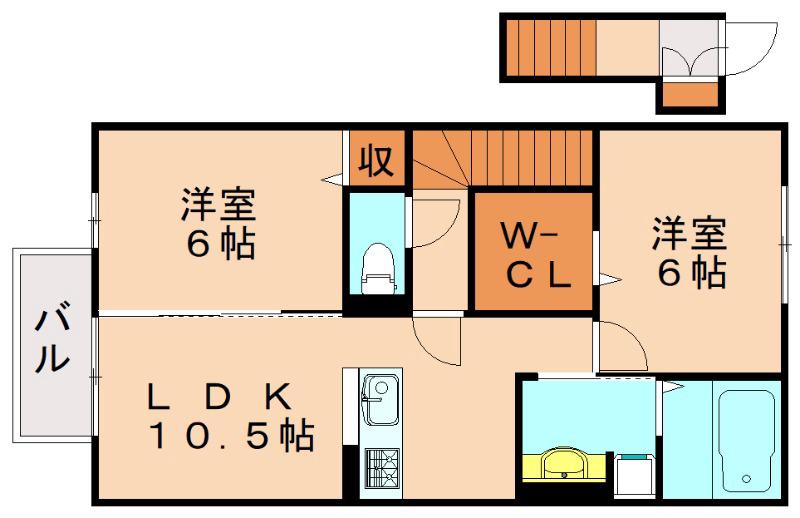 コスモ木屋瀬 A棟(2LDK/2階)の間取り写真