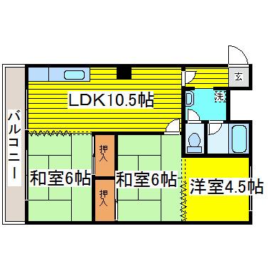 日の丸ハイツ(3LDK/4階)の間取り写真