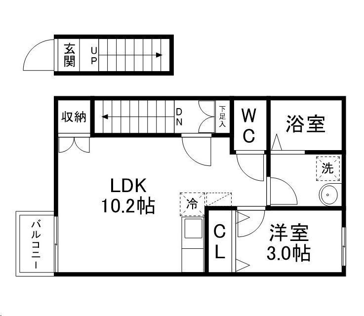 AIN MINAMISENDAI(1LDK/2階)の間取り写真