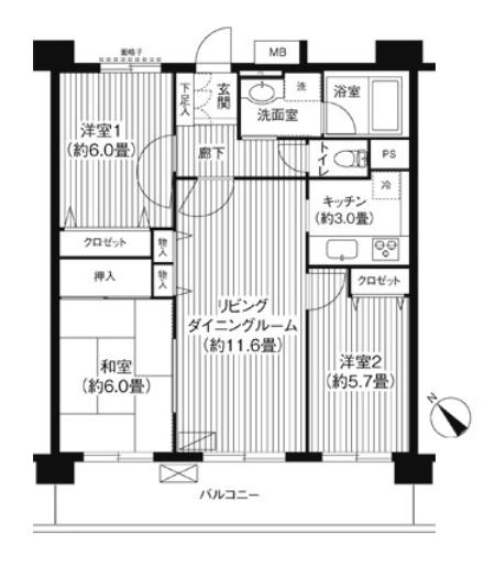 KS桜川(3LDK/5階)の間取り写真