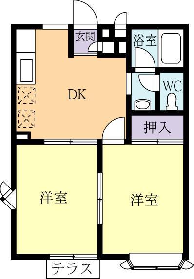 ロイヤルパーク B(2DK/1階)の間取り写真
