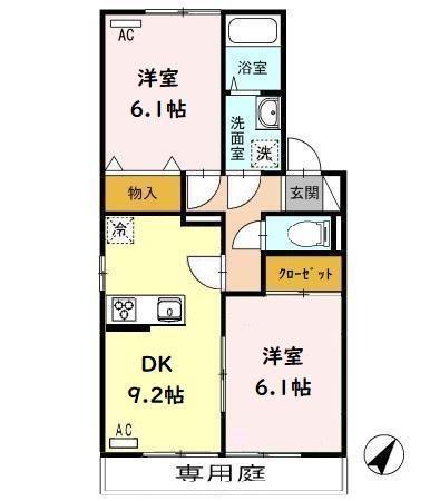 ヴェルディ藤崎(2DK/1階)の間取り写真
