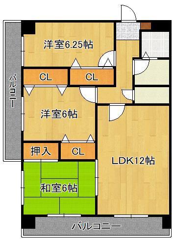 三島マンションI(3LDK/5階)の間取り写真