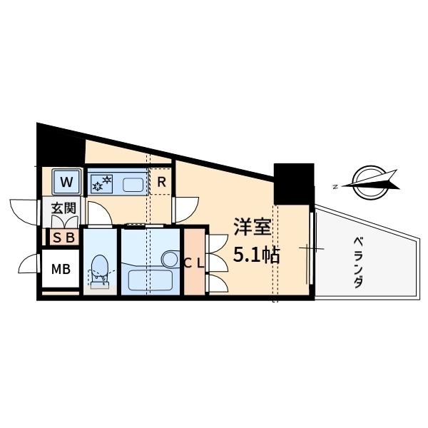 コンテント府中(1K/7階)の間取り写真