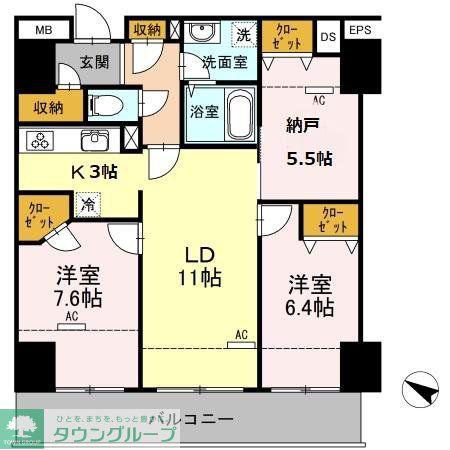 ロイヤルKJ(2LDK/12階)の間取り写真