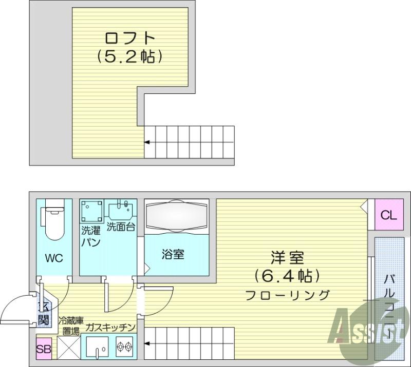 ハーモニーテラス黒松3(1K/2階)の間取り写真
