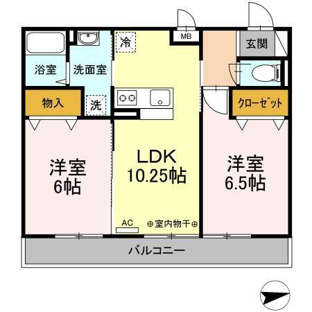 グランドソレーユI(2LDK/3階)の間取り写真