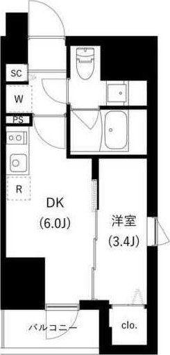 WHARF駒込(1DK/12階)の間取り写真