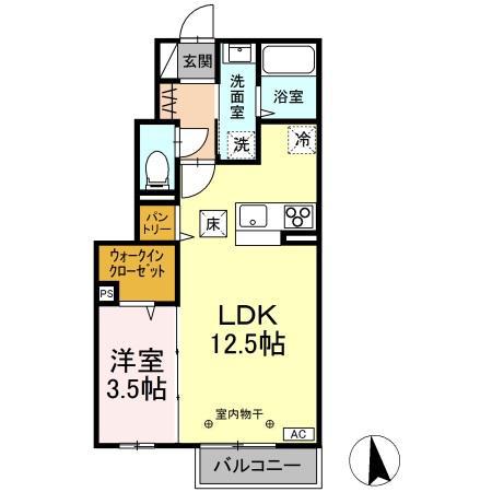 D-ROOM南二番町(1LDK/1階)の間取り写真