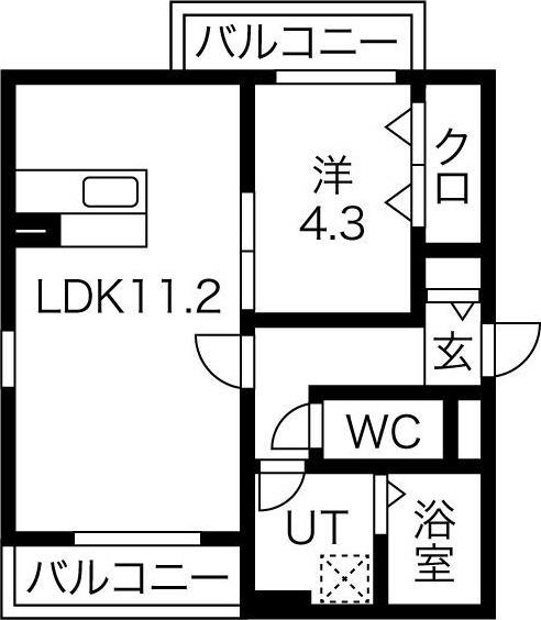 ANECIS久後崎(1LDK/1階)の間取り写真