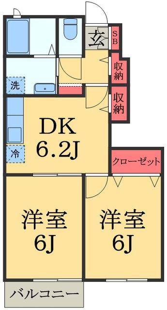 グランドール・ヒル Ⅱ(2DK/1階)の間取り写真