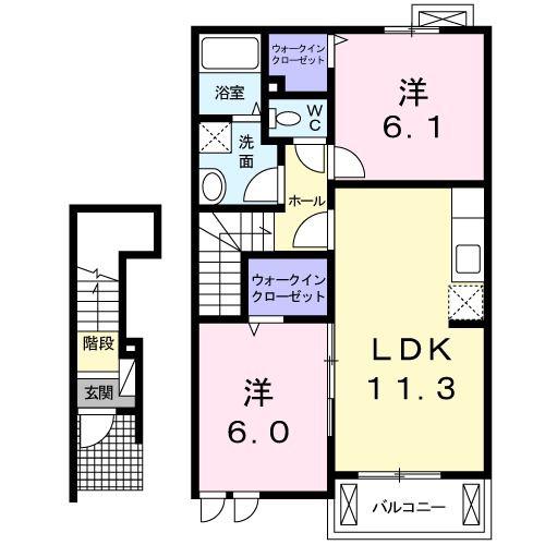 エクセルディアコートSKP B(2LDK/2階)の間取り写真