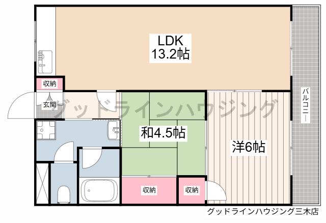 グランドールF(2LDK/1階)の間取り写真