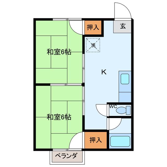 グリーンハウス(2K/2階)の間取り写真