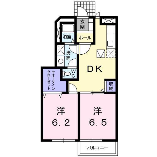 タートルクレインA棟(2DK/2階)の間取り写真
