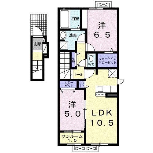 エクセルコート塩沢 I(2LDK/2階)の間取り写真