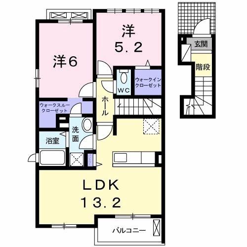 フラン ウエスト A(2LDK/2階)の間取り写真
