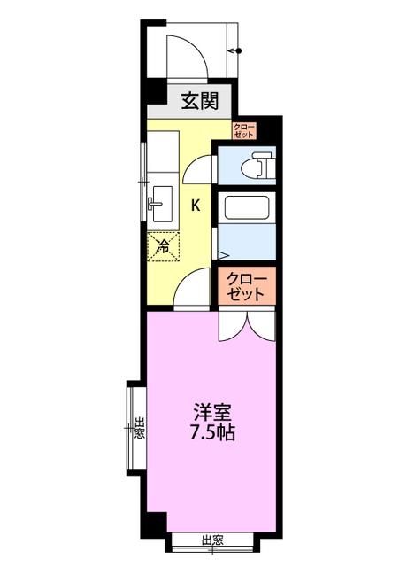 グローリー東明(1K/1階)の間取り写真