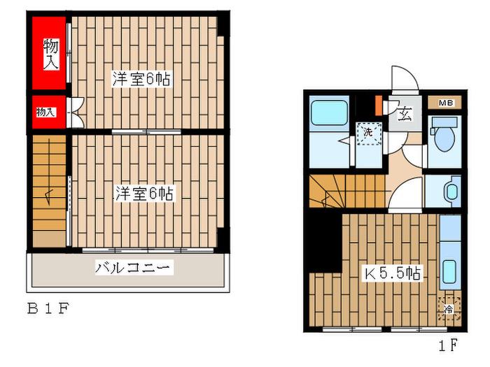 マンションディスカス(2K/B1階)の間取り写真