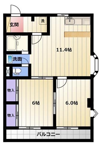 グリーンハートII(2LDK/2階)の間取り写真