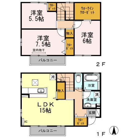 ヒロ沖野上(3LDK/1階)の間取り写真