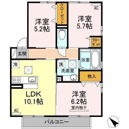 セジュール・アイII A棟(3LDK/1階)の間取り写真