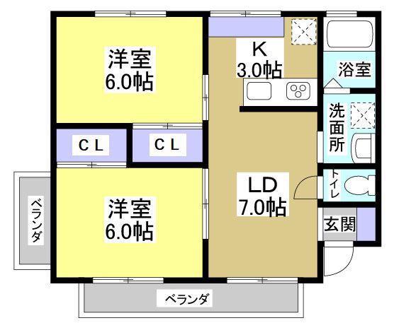 セレーヌ広沢(2LDK/2階)の間取り写真