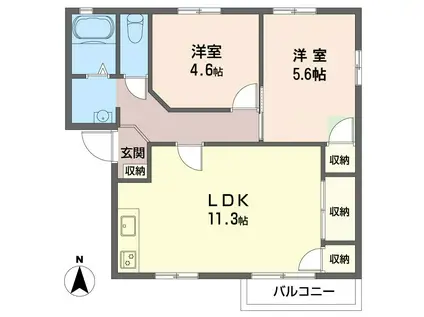 コーポ北山A(2LDK/2階)の間取り写真