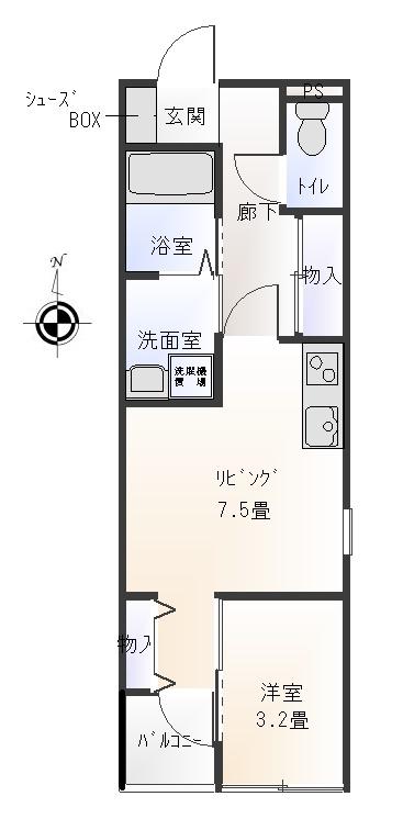 クレストコートA(1LDK/2階)の間取り写真