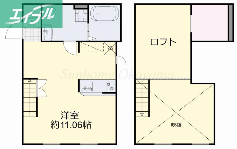 プリマガーデン岡山 壱番館(ワンルーム/2階)の間取り写真