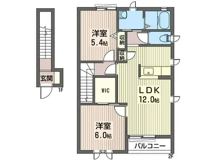 カーサノーチェA(2LDK/2階)の間取り写真