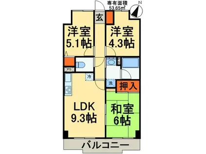 ライオンズマンション稲毛第2(3LDK/3階)の間取り写真