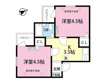 ミングルAP栗谷一番館(2K/2階)の間取り写真