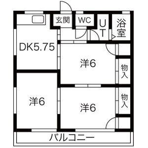 栗木山ハイツ 2棟(3DK/2階)の間取り写真