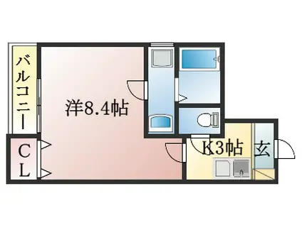 クレフラスト高丘B(1K/2階)の間取り写真