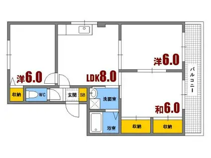 あかしやマンション(3LDK/1階)の間取り写真
