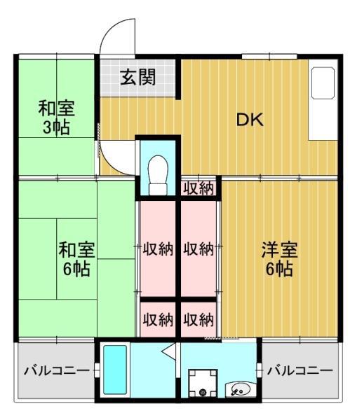 ビレッジハウス伏屋(3DK/5階)の間取り写真